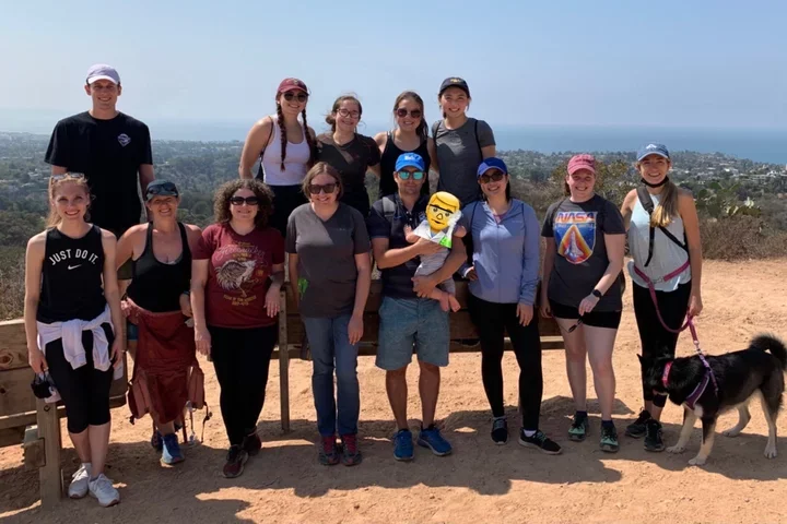 Lab team hiking