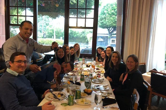 Lab members enjoying group dinner at Fogo De Chao