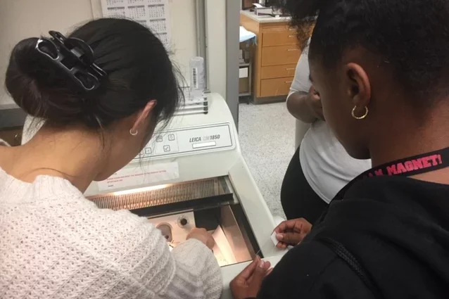Middle school students in lab