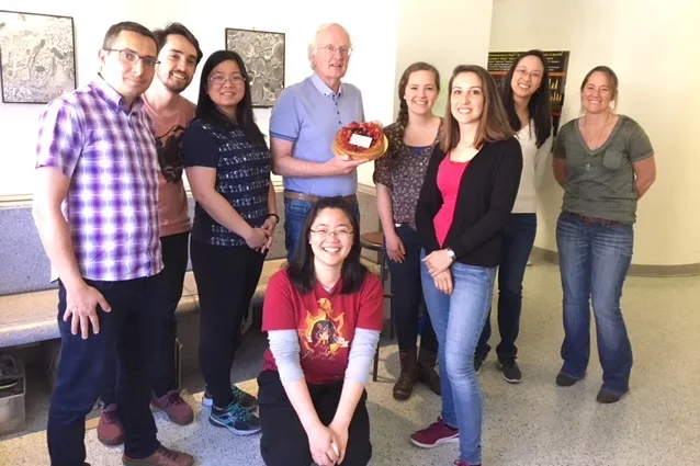 Group celebrating Peter's birthday