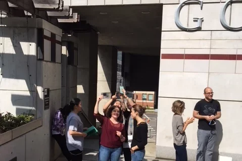 Lab members watching the eclipse