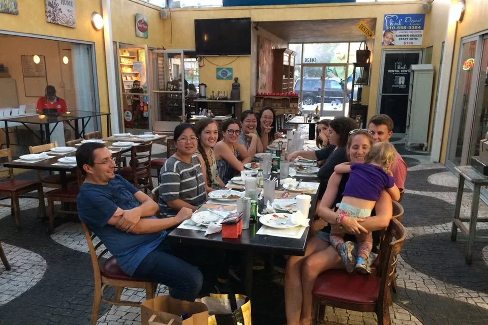 Lab members enjoying group dinner at Fogo De Chao