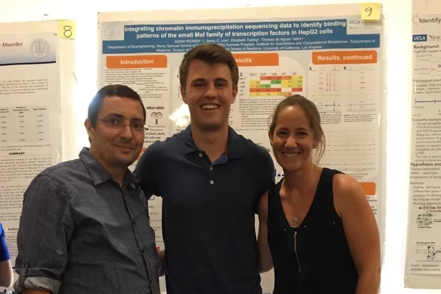 Group standing in front of poster presentations at research day