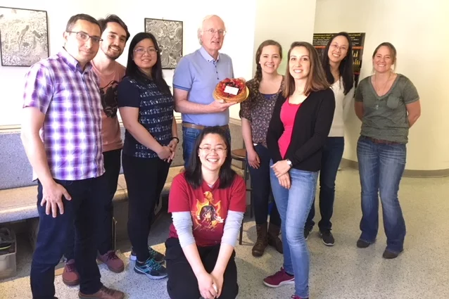 Group celebrating Peter's birthday