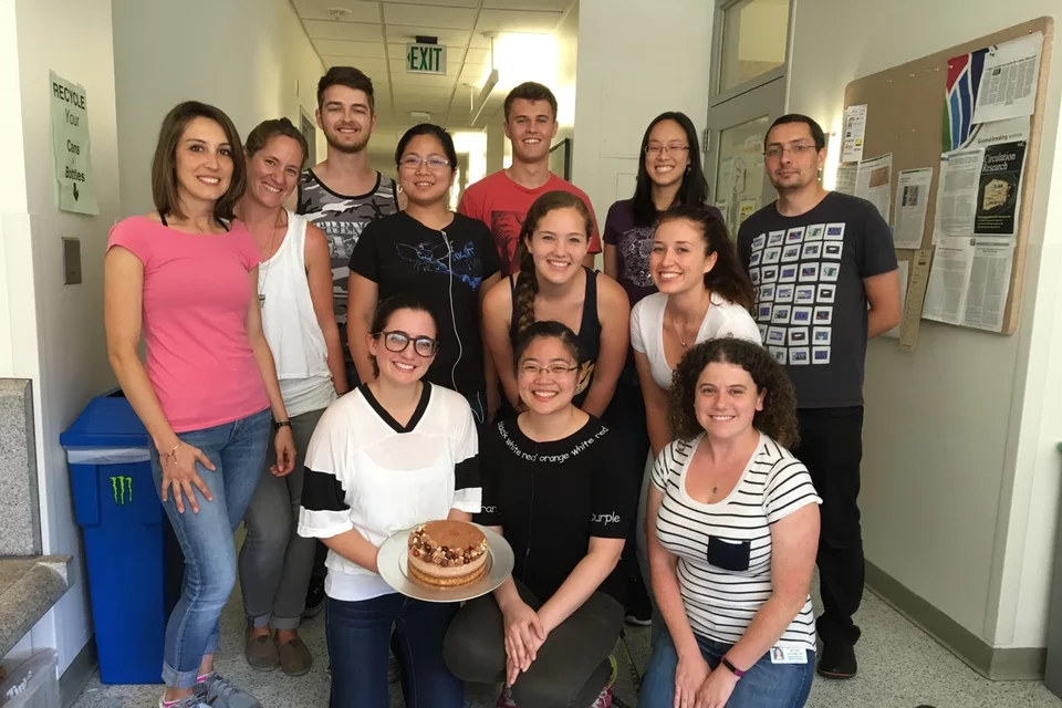 Lab team with cake